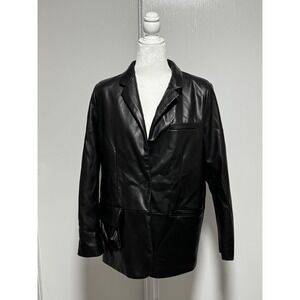 Zara Black Faux Leather Blazer Jacket Women's‎ Size Large Business Casual Work